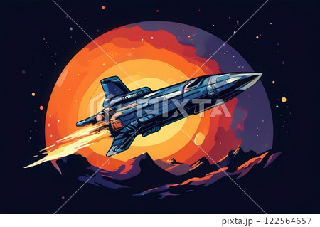 the AI Image Generator, Futuristic Spacecraft Flying Through Vibrant Outer Space Landscape 122564657