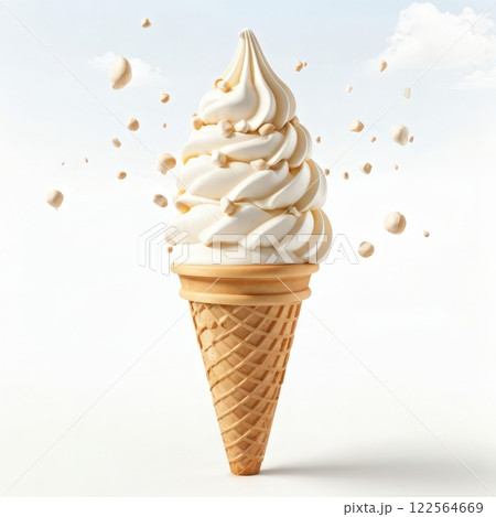 the AI Image Generator, White Soft Serve Ice Cream in a Waffle Cone 122564669