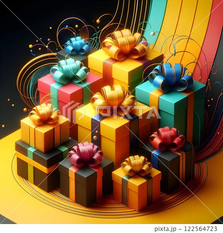 Colorful gift packages with ribbons. 122564723