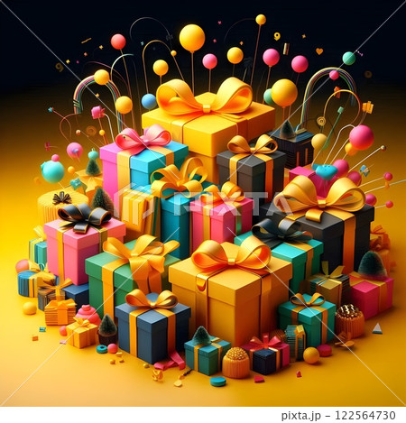 Colorful gift packages with ribbons. Colorful gift packages with ribbons. 122564730
