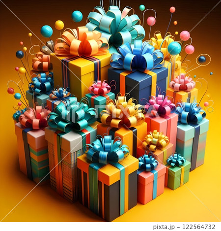 Colorful gift packages with ribbons. 122564732