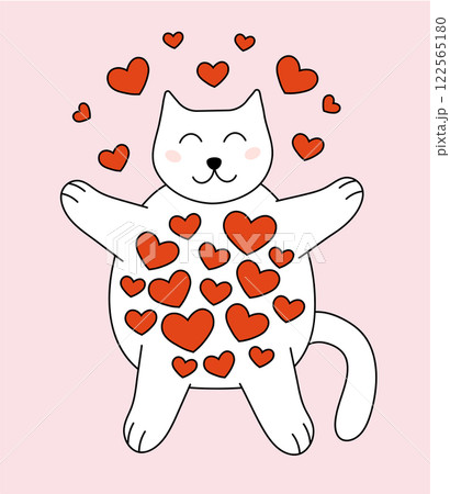 Valentine day Cat character and hearts. Vector flat illustration. 122565180