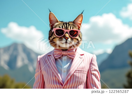 Stylish Tabby Cat in Pink Suit 122565287