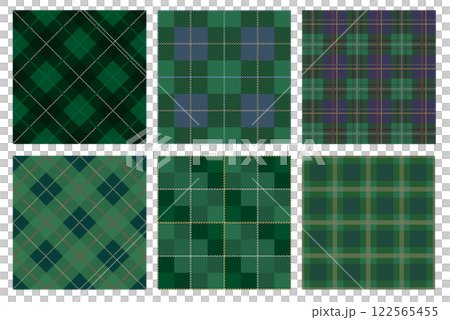 Set of green tartan checks seamless in both vertical and horizontal directions 122565455