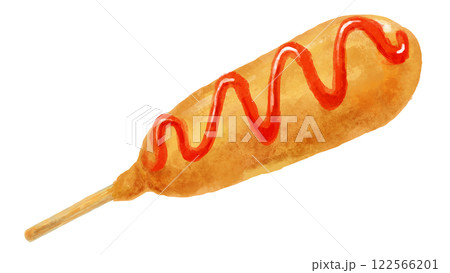 アメリカンドッグ(ケチャップ)のシンプルなイラスト 122566201