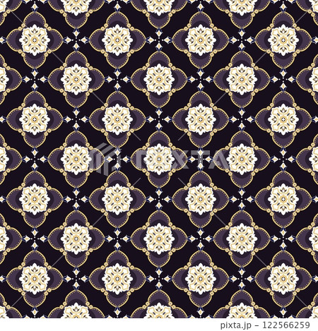 Arabian ethnic tribal fabric pattern showcases intricate floral designs in rich purple tones, ethnic classic beauty. The elegant color palette and detailed patterns add depth to the ethnic it Arabian ethnic tribal fabric pattern showcases intricate floral designs in rich purple tones, ethnic classic beauty. The elegant color palette and detailed patterns add depth to the ethnic it 122566259
