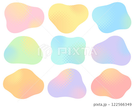 ドットグラデーションの円の飾り付きのカラフルな不定形フレームセット 122566349