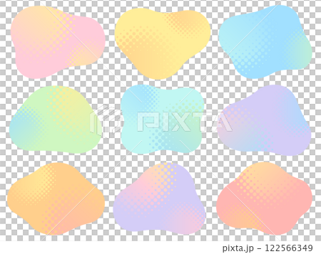 ドットグラデーションの円の飾り付きのカラフルな不定形フレームセット 122566349