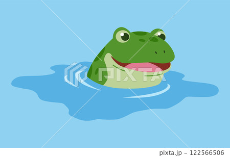 Picturesque natural pond inhabitant. Green frog in pond. Concept of outdoor scene. Vector cartoon illustration Picturesque natural pond inhabitant. Green frog in pond. Concept of outdoor scene. Vector cartoon illustration 122566506