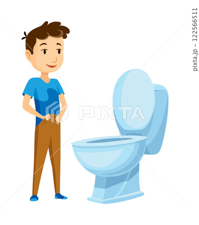 Kid use bathroom icon set. Baby boy using toilet. Cartoon funny preschool kid training to use toilet, isolated on white. Vector illustration infographic how to use the toilet Kid use bathroom icon set. Baby boy using toilet. Cartoon funny preschool kid training to use toilet, isolated on white. Vector illustration infographic how to use the toilet 122566511