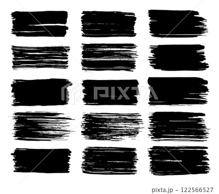 Vector paint brush set. Black ink grunge brush strokes. Grunge design elements. Painted ink stripes. Creative isolated spots. Ink smudge, abstract shape stains and smear set 122566527