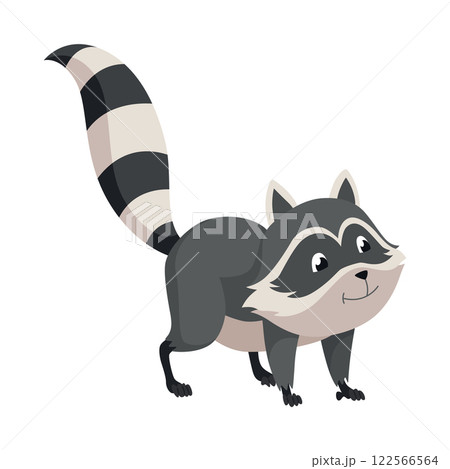 Cartoon raccoon character emotion. Funny wild coon pose, cute mammal. Vector design animal icon isolated on white background Cartoon raccoon character emotion. Funny wild coon pose, cute mammal. Vector design animal icon isolated on white background 122566564