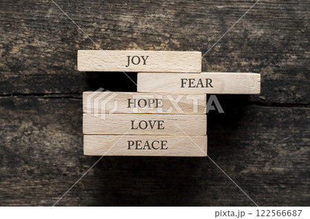 Words of emotions stacked on wooden blocks 122566687