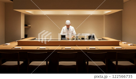 料理屋のカウンター風景 122566735