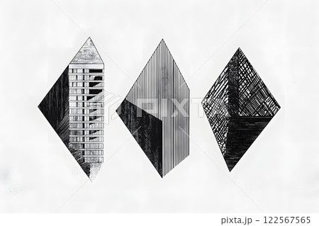 抽象的でモノクロの高層ビルのアート 122567565