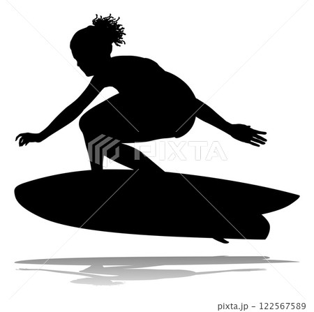 Woman Surfer Surfboard Female Surfer Silhouette 122567589