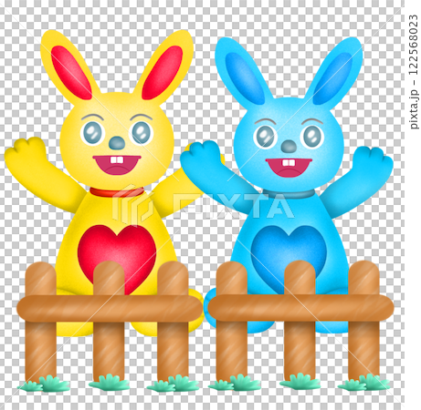 cute yellow and blue rabbit with fence 122568023