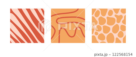 Groovy background set. Lines, waves, trippy grid, swirl print 1970s Hippie aesthetic. Twisted background. Retro psychedelic style 122568154