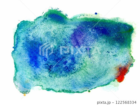 A mesmerizing blend of blue and green watercolor hues flowing together, creating an abstract oceanic landscape reminiscent of serene coastal waters 122568334