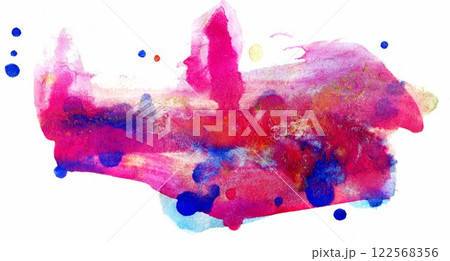 An abstract watercolor wash displays vibrant hues of pink, purple, and blue blended together on a white canvas, creating a dynamic interplay of colors and textures An abstract watercolor wash displays vibrant hues of pink, purple, and blue blended together on a white canvas, creating a dynamic interplay of colors and textures 122568356
