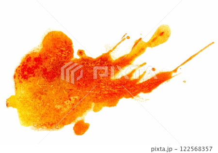 Vibrant orange splash created with watercolors forming an abstract shape on a white background, capturing the essence of creativity and artistic expression Vibrant orange splash created with watercolors forming an abstract shape on a white background, capturing the essence of creativity and artistic expression 122568357