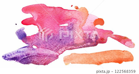 Vibrant watercolor abstract blending shades of pink, purple, and orange in an artistic display of color and creativity against a clean white background Vibrant watercolor abstract blending shades of pink, purple, and orange in an artistic display of color and creativity against a clean white background 122568359