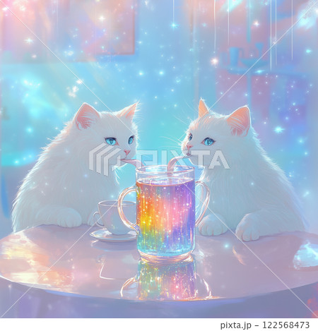 カラフルなドリンクを飲む猫 カラフルなドリンクを飲む猫 122568473