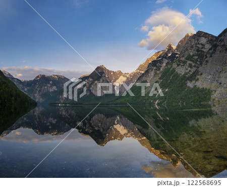 Sunrise on mountain lake Koenigssee Berchtesgaden National Park Bavaria Germany Sunrise on mountain lake Koenigssee Berchtesgaden National Park Bavaria Germany 122568695