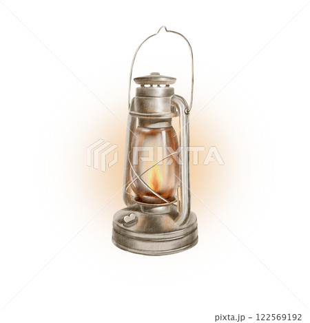 Vintage antique lamp for street and interior lighting in the 19th century, made of metal.Creates a Christmas cozy and keeps the memory of the past.Watercolor illustration on transparent background Vintage antique lamp for street and interior lighting in the 19th century, made of metal.Creates a Christmas cozy and keeps the memory of the past.Watercolor illustration on transparent background 122569192