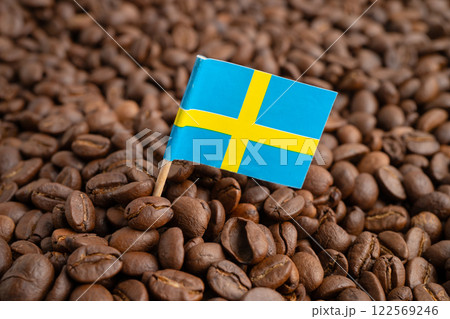 Sweden flag on coffee bean, import export trade online commerce. 122569246