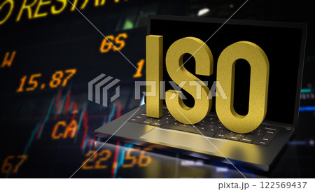 The Gold ISO on Laptop for Business concept 3d Rendering. The Gold ISO on Laptop for Business concept 3d Rendering. 122569437