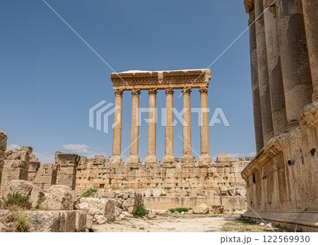 Ancient columns in Baalbek archaelogical complex, Lebanon. 122569930