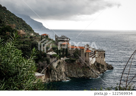 Grigoriou Monastery in Mount Athos in a stormy day. Greece. Holy Mountain 122569934