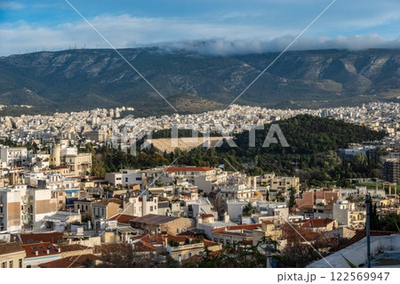 Beautiful Olympic Stadium aerial take in Athens, Greece 122569947