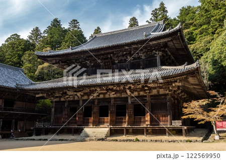 A wooden temple in Mount Shosha. Mountain near Himeji. Japan. A wooden temple in Mount Shosha. Mountain near Himeji. Japan. 122569950