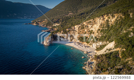 Agiofili Beach aerial view showcasing an amazing pristine bay. Lefkada. Greece 122569988