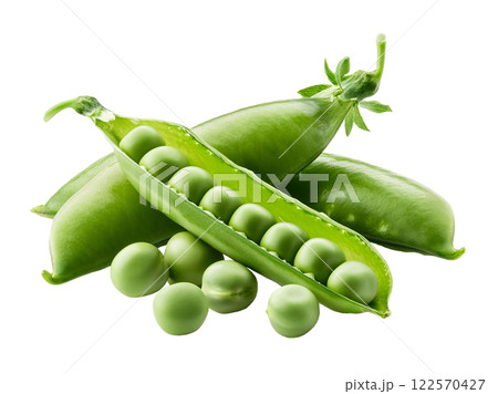 Fresh Green Pea Pods with Shelled Peas 122570427