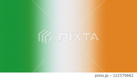 Gradient grainy texture with vertical green, white and orange stripes resembling Irish flag colors. Abstract minimal noise background 122570662