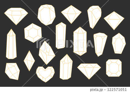 Crystal gemstone polygon stone, contour gem, polyhedron minimal. Elegant outline geometric quartz, jewel. Mineral linear icon. 122571051