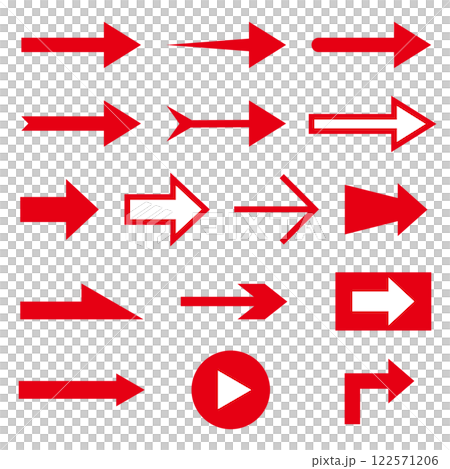Red and white right arrow illustration set Simple icon design White background Red and white right arrow illustration set Simple icon design White background 122571206