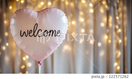 welcome heart balloon on festive background 122571262