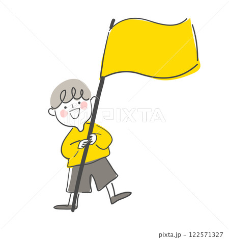 Character illustration of a person holding a flag 122571327