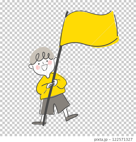 Character illustration of a person holding a flag Character illustration of a person holding a flag 122571327
