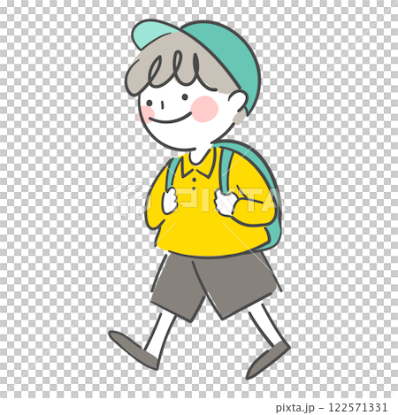 Character illustration of a child walking with a backpack 122571331