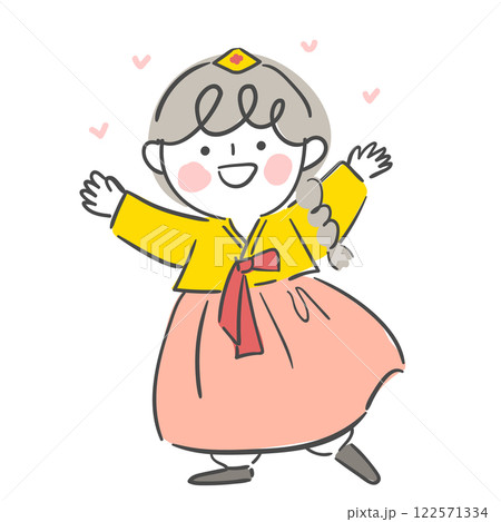 Character illustration of a girl wearing a hanbok 122571334