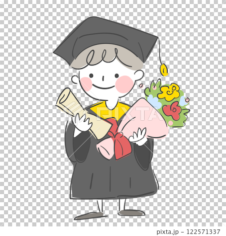Character illustration of a child wearing a graduation gown 122571337