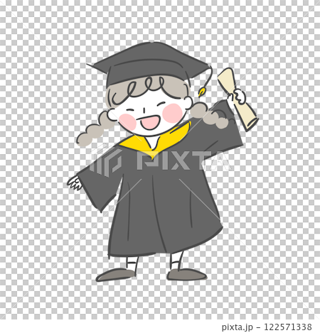 Character illustration of a child wearing a graduation gown 122571338