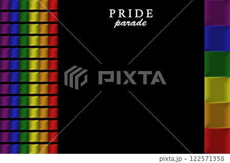 Pride parade 2025 banner design for celebration of LGBTQ+ rights and parades with rainbow colors. Hand drawn colorful lgbt template copy space. Vector isolated on black background 122571358