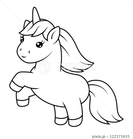 Illustration of unicorn. Happy birthday party item. 122571635