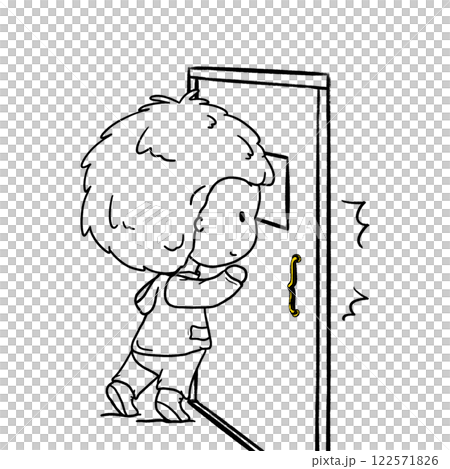 Little boy tiptoes and knocks the door outline illustration, kid knocking door cartoon doodle drawing Little boy tiptoes and knocks the door outline illustration, kid knocking door cartoon doodle drawing 122571826